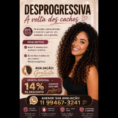 Desprogressiva. A volta dos cabelos cacheados. Agende sua avaliação......